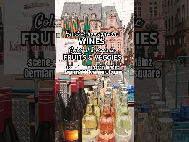 Feast of homegrown wines fruits & veggies at Mainz Germany’s old town market square #travel #market