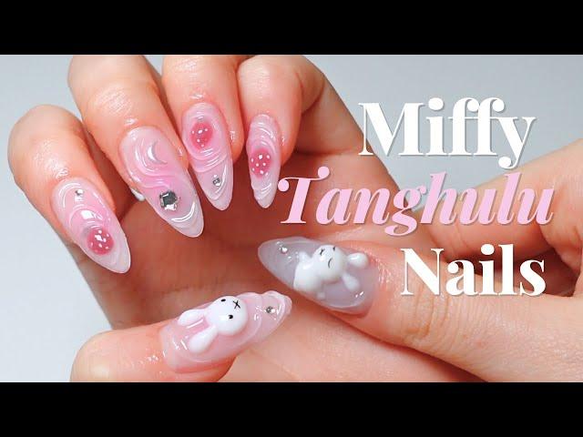 let’s do 3D strawberry miffy nails at home! (ASMR gel-x nail art using korean nail brands)