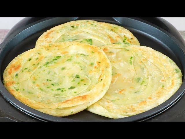 Quick breakfast scallion fritters, no need to roll and press, the key is simple!