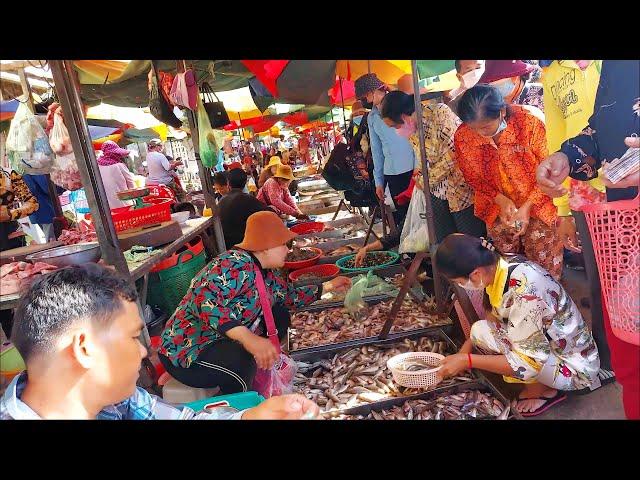 Cambodian Wet Market - Lots of Fish, Fruits and More @Chbar Ampov Market - Market Street Food