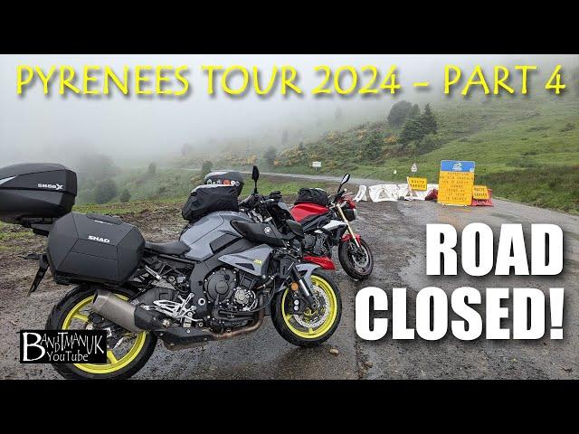 Pyrenees & Paradors 2024.  Closed roads & bad weather going into France. MT10 & Street Triple in 4K