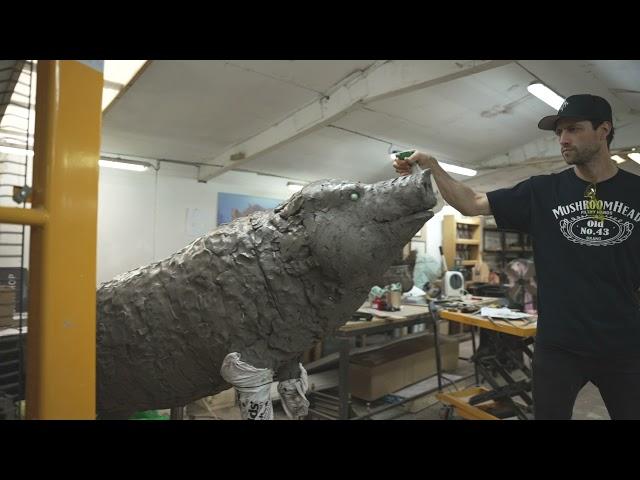 Snapshot of work in progress on a life-size pig sculpture by Andrew Sinclair.