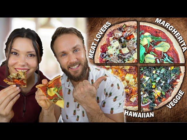 EASY VEGAN TORTILLA PIZZA  4 WAYS! (Meat Lovers Supreme, Hawaiian, Margherita, Cheese-less Veggie)