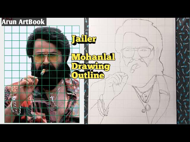 JAILER Mohanlal Drawing / Jailer Movie / Mohanlal Drawing Easy / Outline / Arun ArtBook