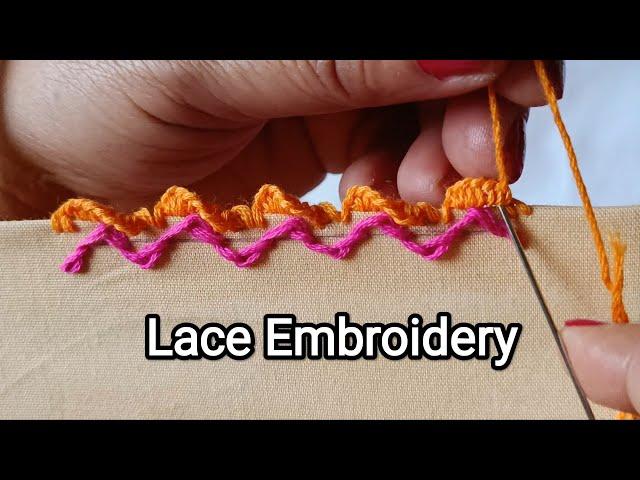 No 60 || Lace Embroidery || Edging Stitch || Needle lace Border || Randa Embroidery |