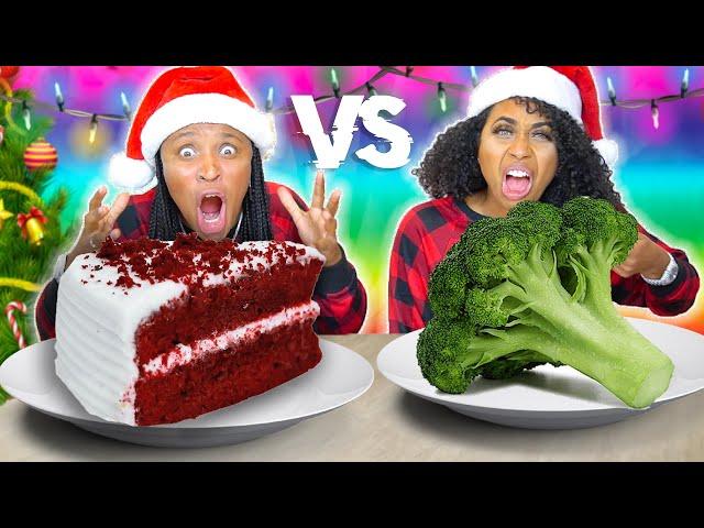 We did the Ultimate GREEN vs RED Christmas Food Eating Challenge! | EZEE X NATLIE