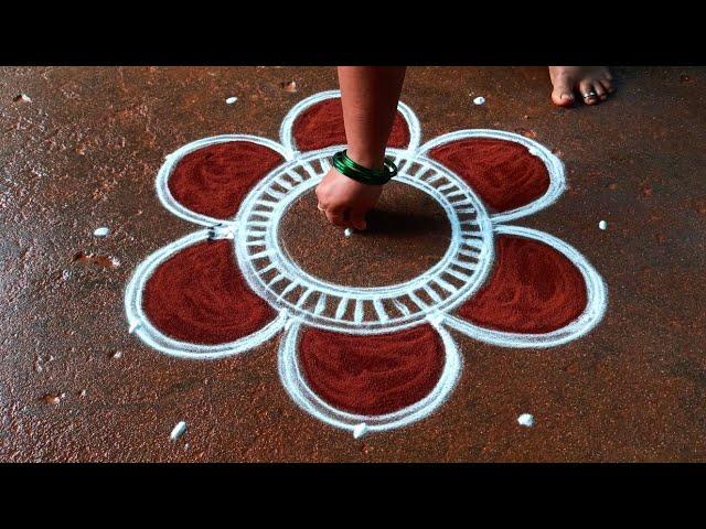 Bhogi special simple kolam/5*3 Pongal special flowers kolam/Sankranti chukala muggulu/Super rangoli