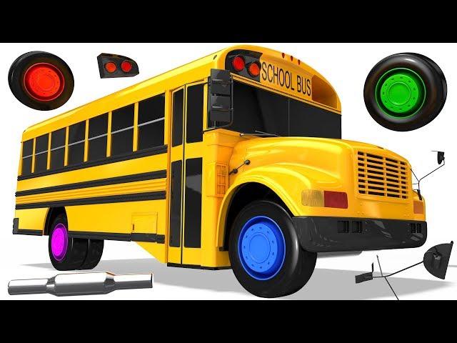 4 Street Vehicles Ambulance, Police Car, School Bus Assembly Toys with Learn Colors for Kids | ZORIP