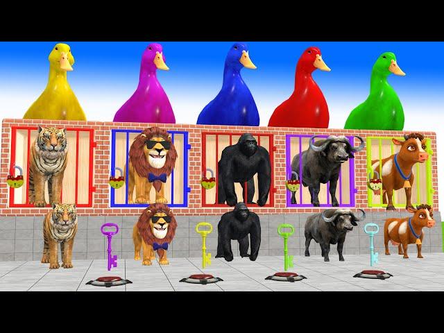 Paint Animals Cow Elephant Lion Tiger Gorilla Funny 3d Animal Transformation Crossing Fountain Game