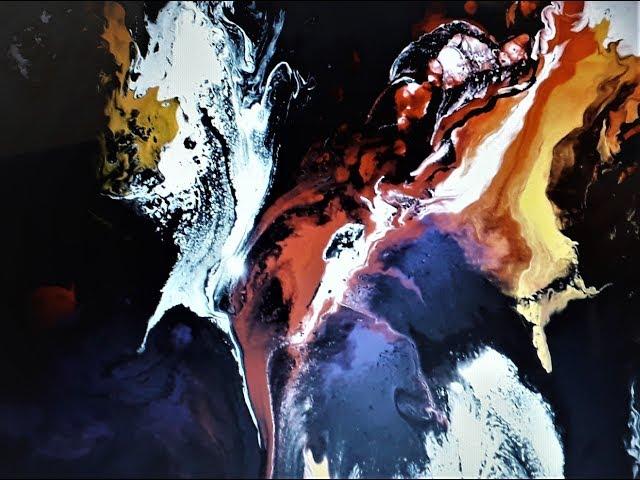 Acrylic Fluid Pouring.Hair Dryer Effect On Vibrant Colours."Phoenix"