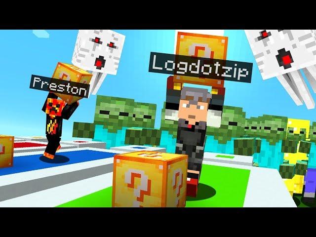 Minecraft PE Lucky Blocks CHALLENGE RACE! Preston VS Logdotzip