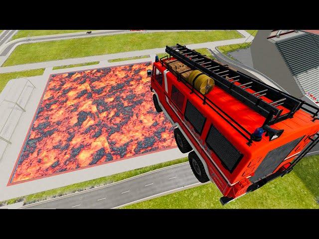 Cars vs Lava Pools Monster Truck, School Bus, Lego Cars #68 – BeamNG.Drive | BeamNG-Destruction