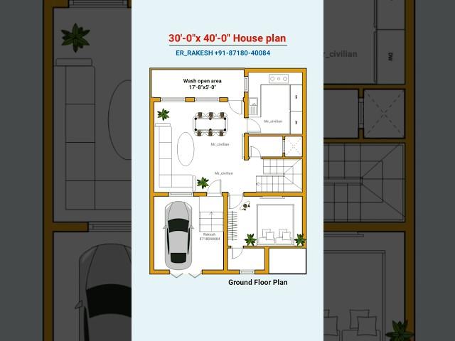 30x40 duplex house plan, 5bhk with car parking, 30 by 40 Home plan 30*40 house design #shorts #viral