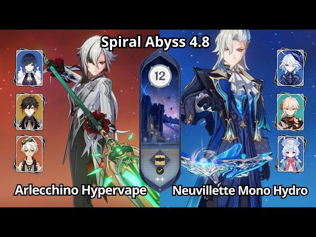 C0 Arlecchino Hypervape & C0 Neuvillette Mono Hydro - Spiral Abyss 4.8 Floor 12 Genshin Impact