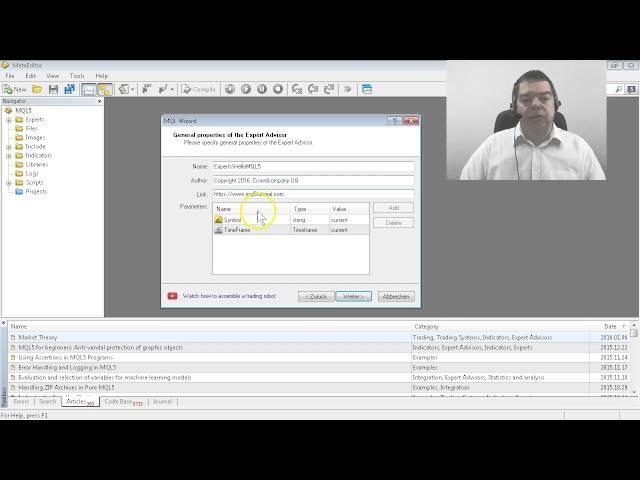 MQL5 Tutorial   6 Create your first Expert Advisor in 2 minutes