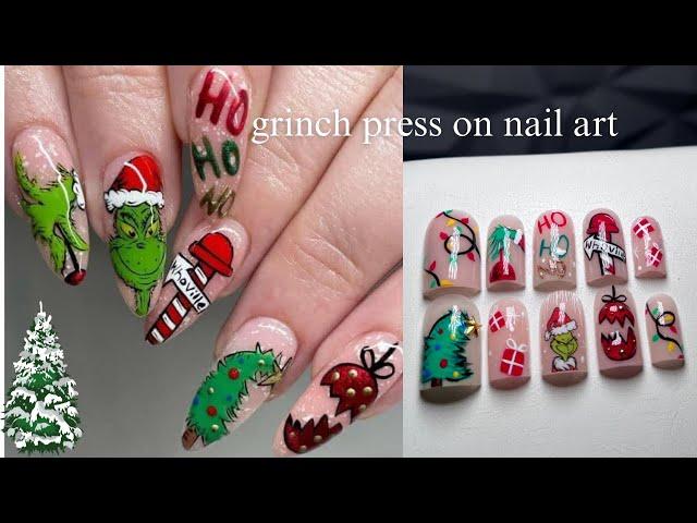 GRINCH NAILS Christmas nail art | ACRYLIC PRESS ON TUTORIAL | 3d snow globe nail art ️