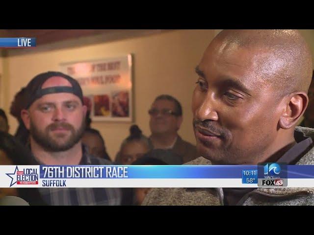 Delegate-elect Clinton Jenkins speaks with Brett Hall after win