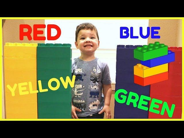 Caleb Pretend Play and LEARN COLORS with GIANT LEGO BLOCKS