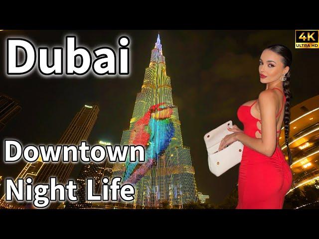 Dubai Downtown  Spectacular Light Show BURJ KHALIFA Night Life, Dubai Fountain [ 4K ] Walking tour