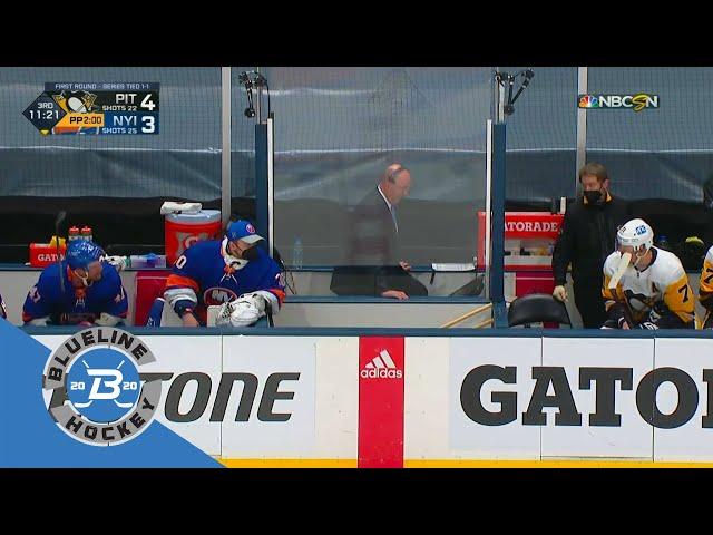 Leo Komarov and Evgeni Malkin chirping in Russian across the bench.