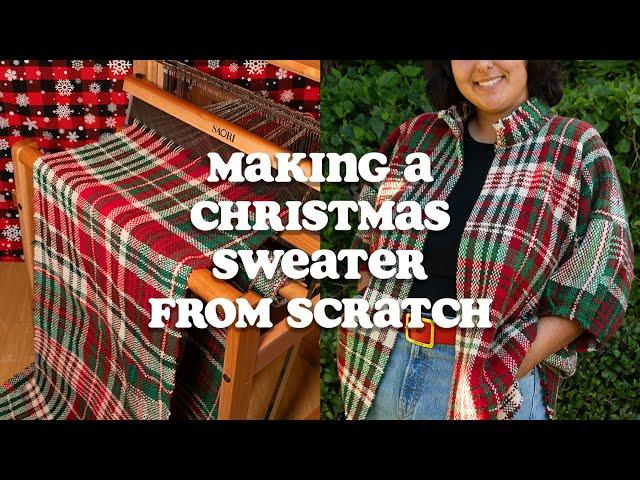 Making a Christmas Sweater from Scratch ️ Weaving Plaid Fabric!