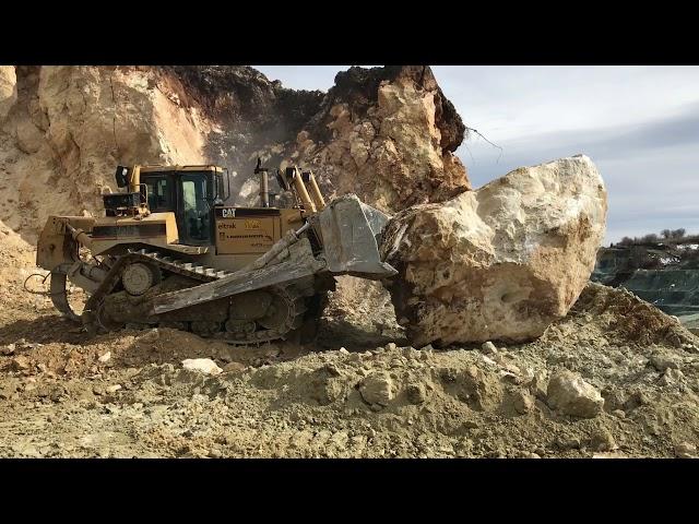 Caterpillar D8T Bulldozer Pushing Huge Stone - Labrianidis Mining Works