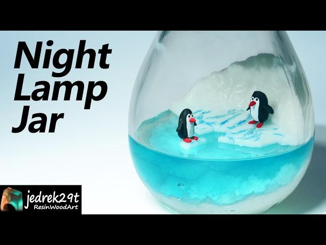 Penguins in a JAR. Night Lamp Diorama / Epoxy Resin Art