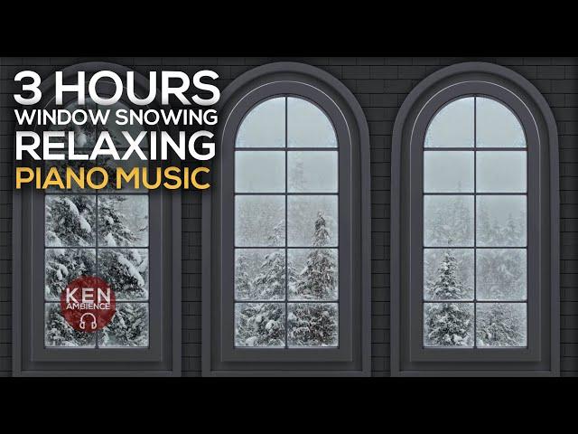 [RELAXING MUSIC] Snowing Outside Arched Window Ambience  | Best Relaxing music