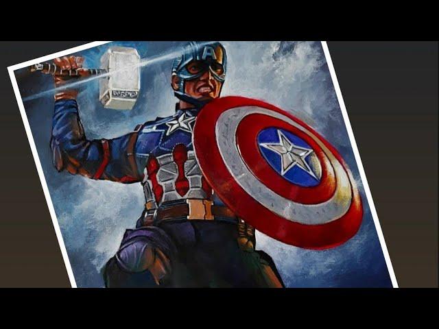 Captain America lift mjolnir scene| Acrylic painting.