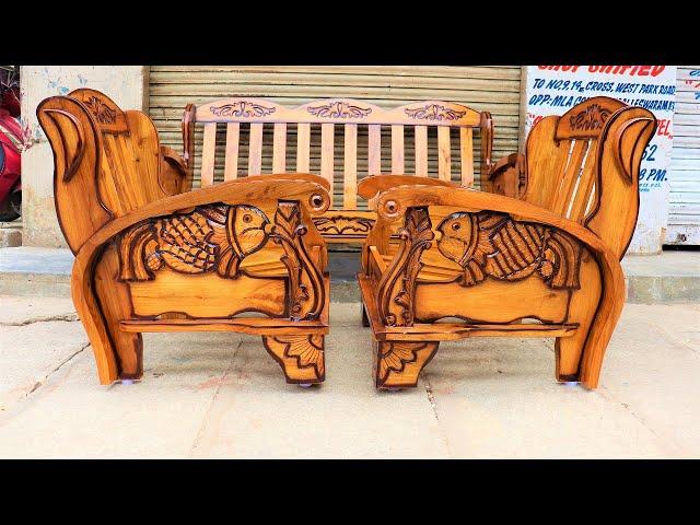 Latest Model Fish Design Wooden Sofa Set 3+1+1/5 Seater with cushion set in Mathikere Bangalore