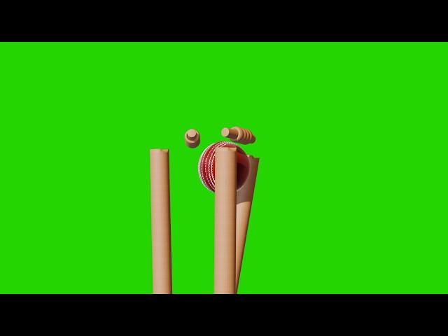 Green Screen Cricket Animation with Bowled Wicket Out | Close view at Stumps Hitting | 4K Resolution