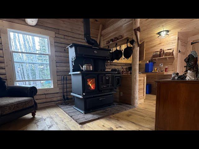 Log Cabin Built in the North, New cooking wood stove,getting ready before winter storm.