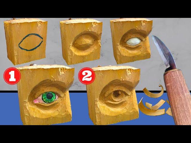 2 techniques for CARVING AN EYE in wood , WOOD CARVING for beginners step by step