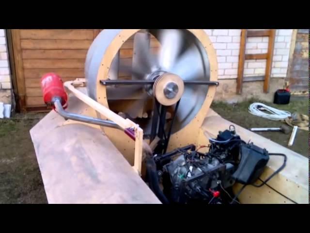 Hovercraft 2 (engine test + fan) homemade