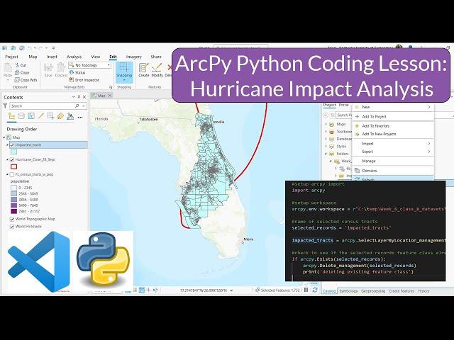 ArcPy Python Coding Lesson: Hurricane Impact Analysis #GIS #Map #Python #disaster