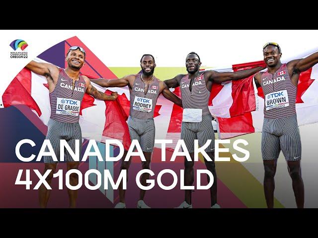 Canada  beat USA  in men's 4x100m relay | World Athletics Championships Oregon 22