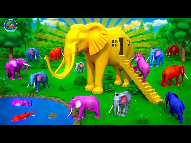 Golden Elephant House: Elephants vs Predators Lion Tiger Wolf in Epic Battle | Animal Kingdom Movie