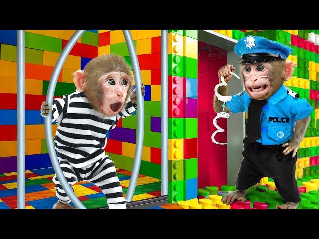 KiKi Monkey escape from Lego Building Blocks Prison by Camouflage Hide & Seek | KUDO ANIMAL KIKI