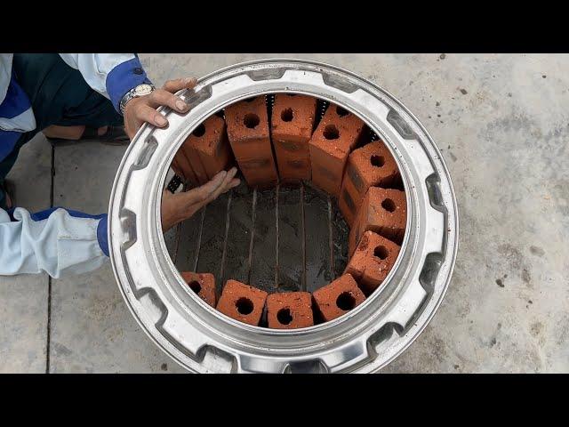 Ideas of making a smokeless stove outdoor from washing machine drum and old tires, cement