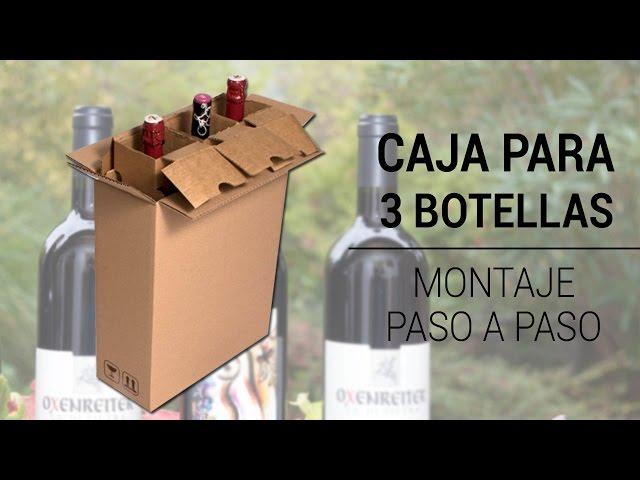 CAJA DE CARTÓN PARA ENVÍOS DE 3 BOTELLAS CON ESTRUCTURAS INTERNAS INDIVIDUALES DE 340 X 140 X 415 MM