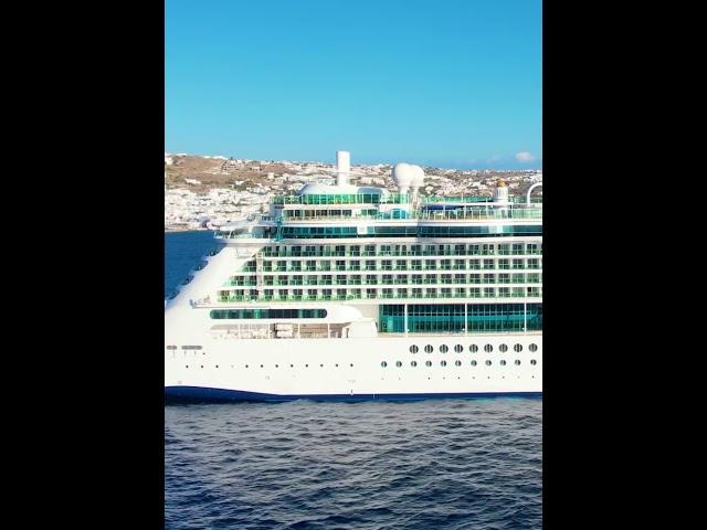 Drone Video of a Massive Cruise Ship off the Coast of Mykonos, Greece