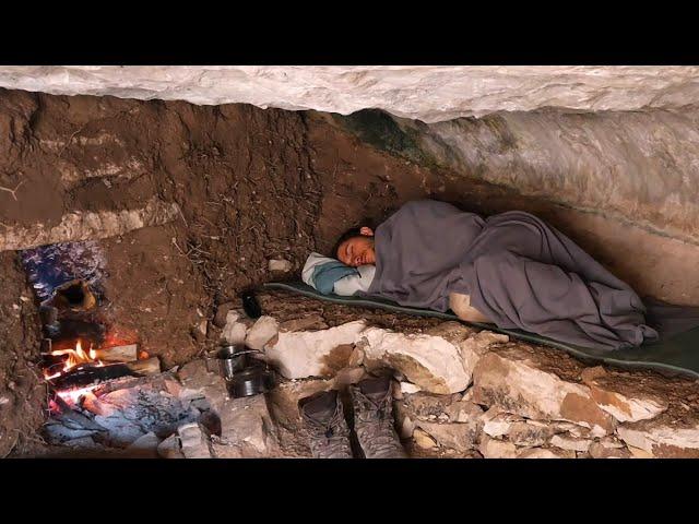 Build a WARM and COZY CAVE With a FIREPLACE Inside | Winter Survival camping, Cooking, Diy Project