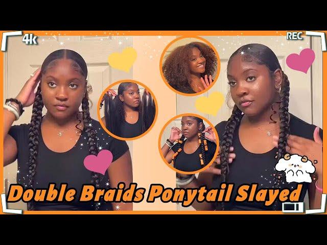 JUMBO BRAID PONYTAILHEATLESS EXTENDED TWO BRAID PONYTAIL TUTORIAL ON NATURAL HAIR FT.#ULAHAIR