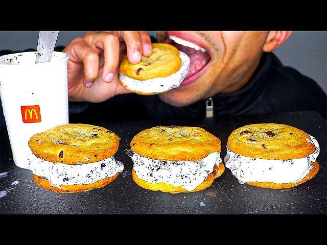 MCDONALD'S ICE CREAM SANDWICHES EATING OREO MCFLURRY COOKIES AND CREAM BIG BITES NO TALKING