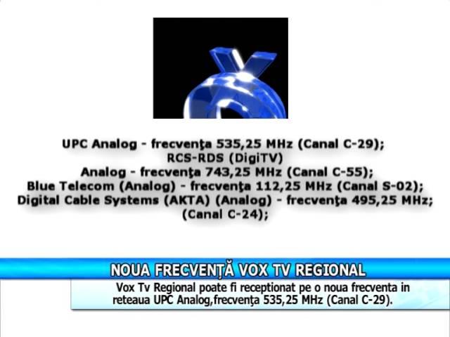 Noua frecvență Vox Tv Regional