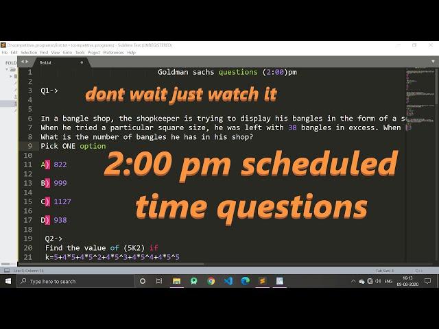 (2:00)pm scheduled Test Aptitude questions || GOLDMAN SACHS APTITUDE TEST