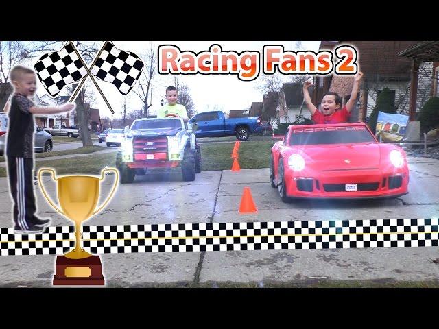 Power Wheels Driveway Racing with Fans! | KidTraxx Sportrax Peg Perego Vehicle Collection