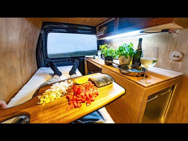 Cooking in the FINISHED Micro Van Camper - Catch, Grow and Cook - Celebratory feast!