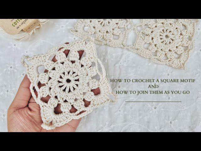 How To Crochet A Motif Square Video Tutorial and How To Join As You Go