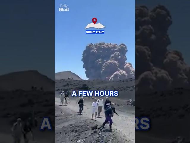 Tourists running away as Mount Etna volcano erupts